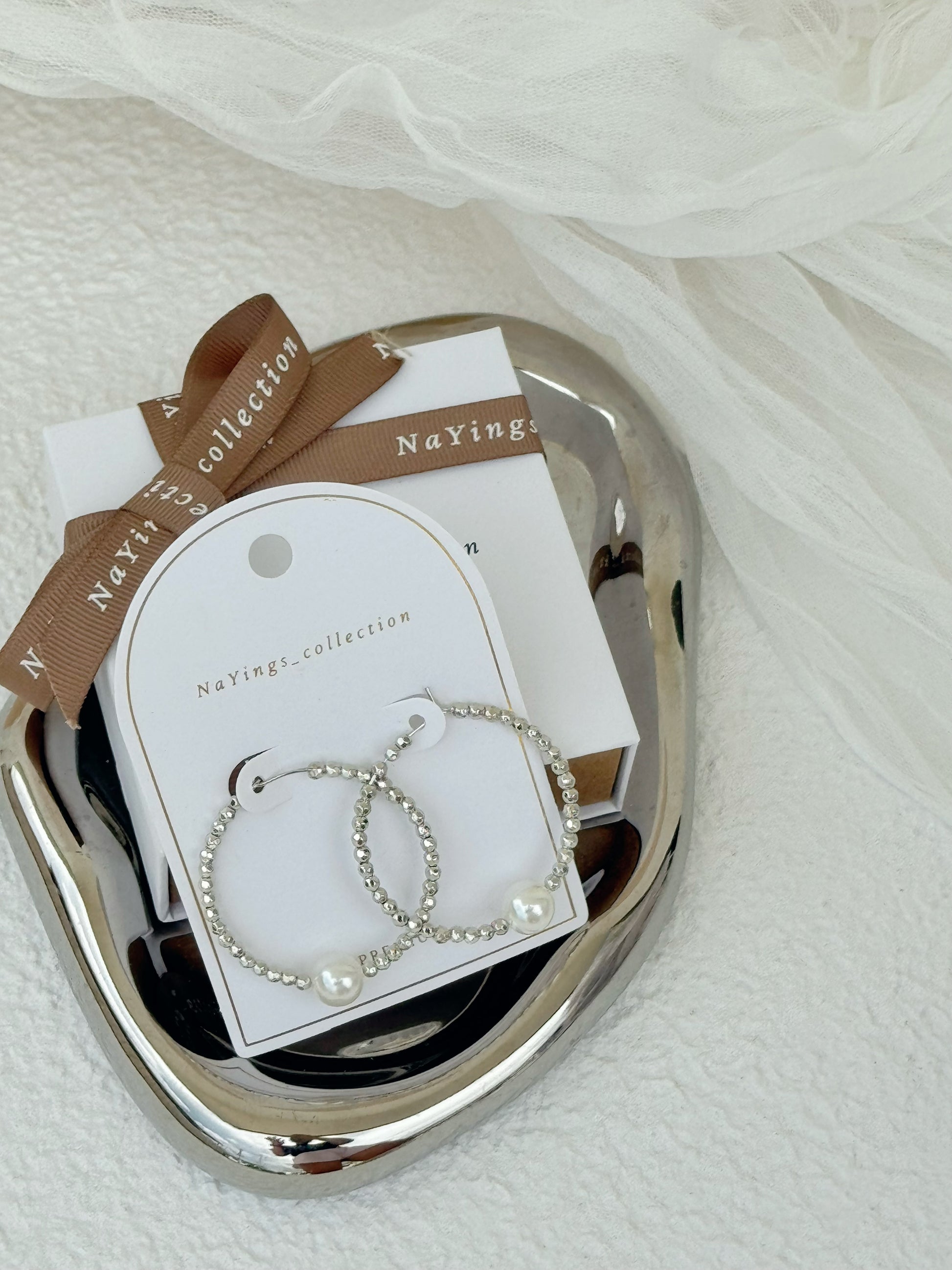 Silver Diamanté Pearl Hoops Earrings