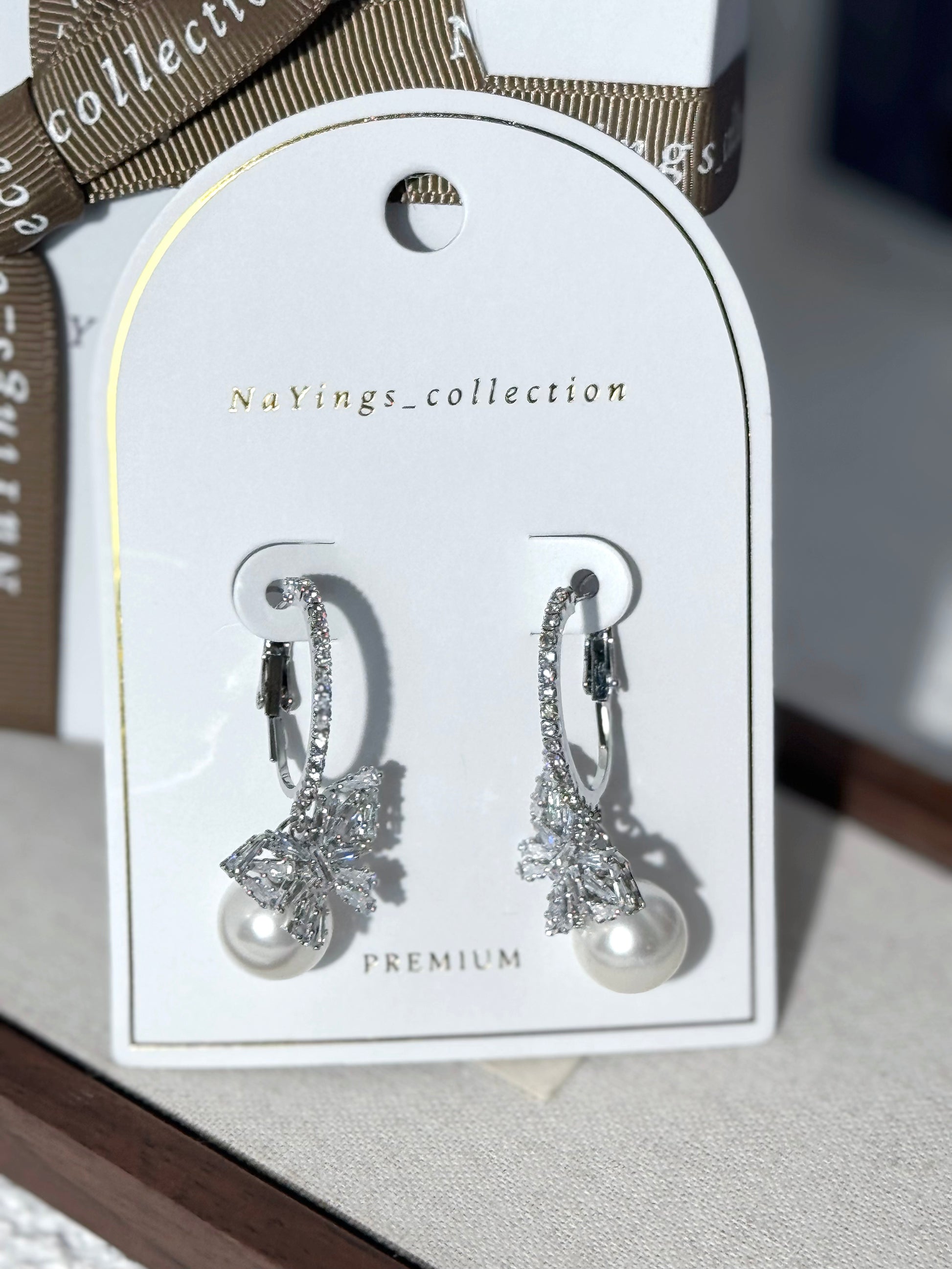 Hanging Butterfly Pearl Silver Earrings