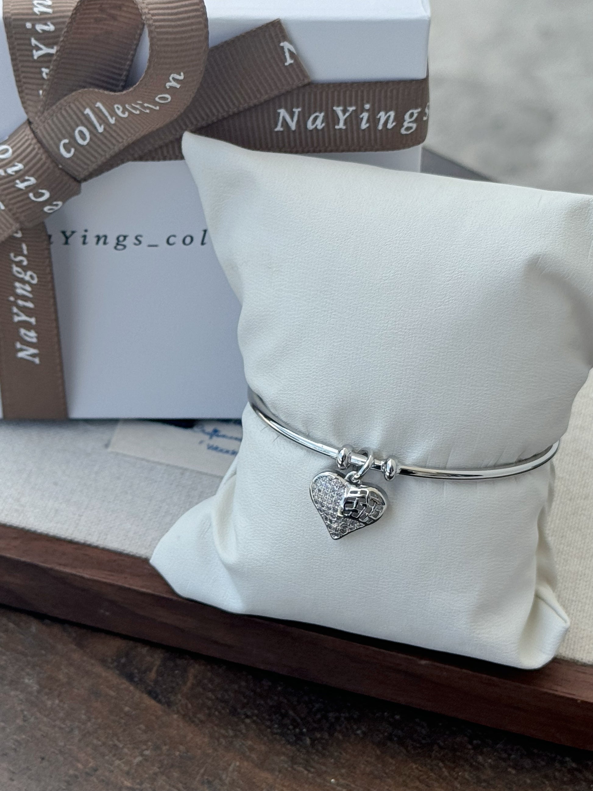 Big Square Love Adjustable Bangle in Silver
