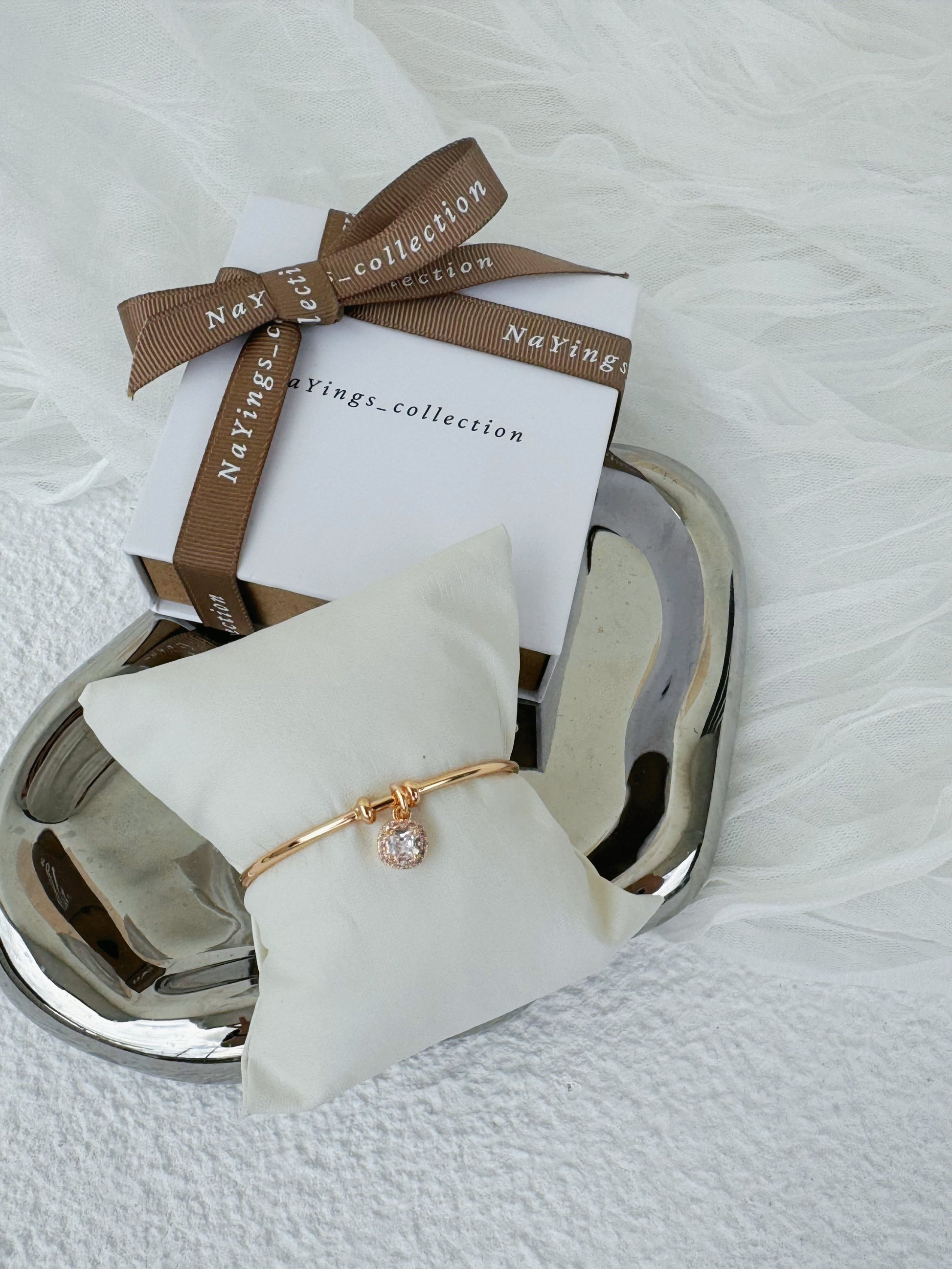 Mini Square Diamond Adjustable Bangle in Gold