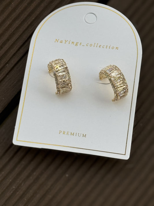 Gold Diamond Hoops Earrings (Sterling Silver)