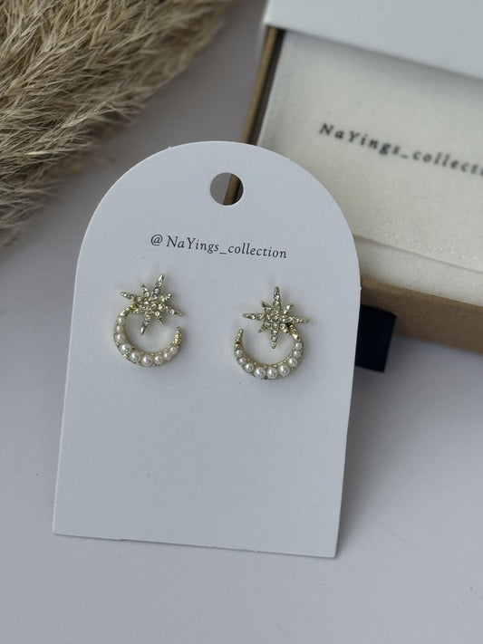 Moon Star Shiny Gold Earrings