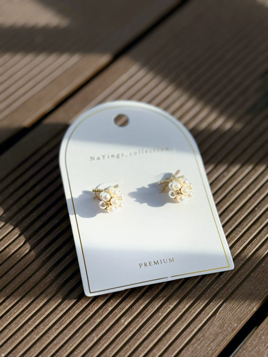 Pearl Ribbon Gold Earrings (Sterling Silver)